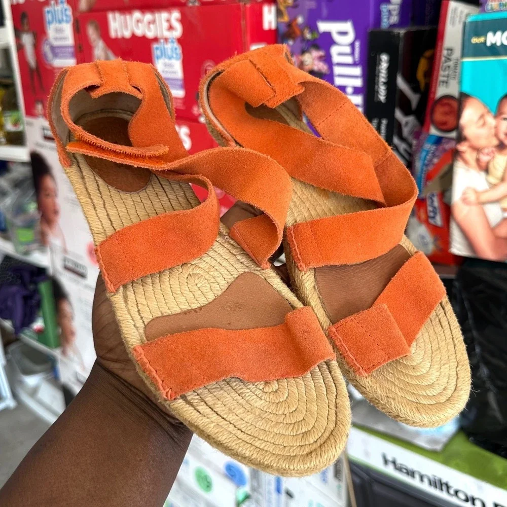 UGG Mila Women's Suede Espadrille Strappy Sandals Size 9 Orange Shoes